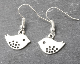 Bird Earrings, Sparrow Earrings, Silver Bird Earrings, Silver Sparrow Earrings, Bird Jewelry, Small Bird Earrings, Valentine's Day Gift