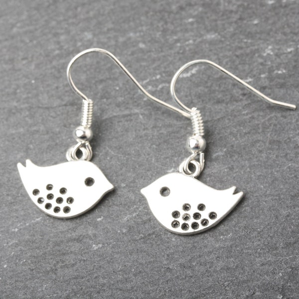 Bird Earrings, Sparrow Earrings, Silver Bird Earrings, Silver Sparrow Earrings, Bird Jewelry, Small Bird Earrings, Valentine's Day Gift