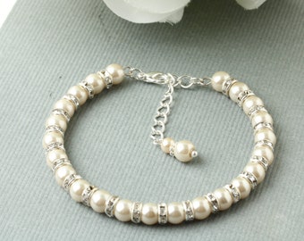 Champagne Pearl Bracelet, Beige Pearl Bracelet, Champagne Bridesmaid Bracelet, Bride Champagne Wedding Jewelry, Beige pearl Jewelry