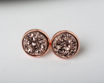 Rose Gold Druzy earrings, Rose Gold Earrings, Rose Gold Druzy Studs, Sparkly Jewelry, Faux druzy earringsStocking Stuffer