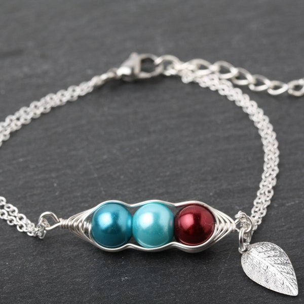 Birthstone Family Bracelet, Peas in a Pod bracelet, personalized peas in pod bracelet, mother gift, grandmother gift, family bracelet