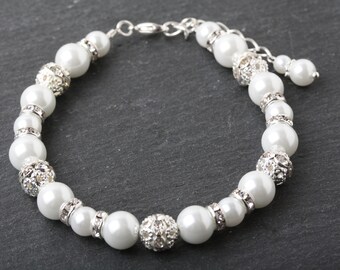 White Pearl Bracelet White Pearl Bridesmaid Bracelet  Bridesmaid Gift Bridal Bracelet Wedding Jewelry Mother of the Bride Gift