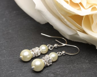 Ivory Pearl Earrings,  Bridesmaid Ivory Pearl Earrings, Ivory Bridesmaid Gift, Ivory Flower Girl Earrings, Ivory Wedding Earrings