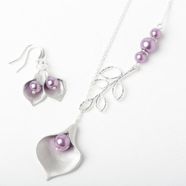 Purple Pearl Necklace, Purple Bridesmaid Necklace, Delicate Wedding Jewelry, Purple Bride Necklace, Mother of the Groom Necklace