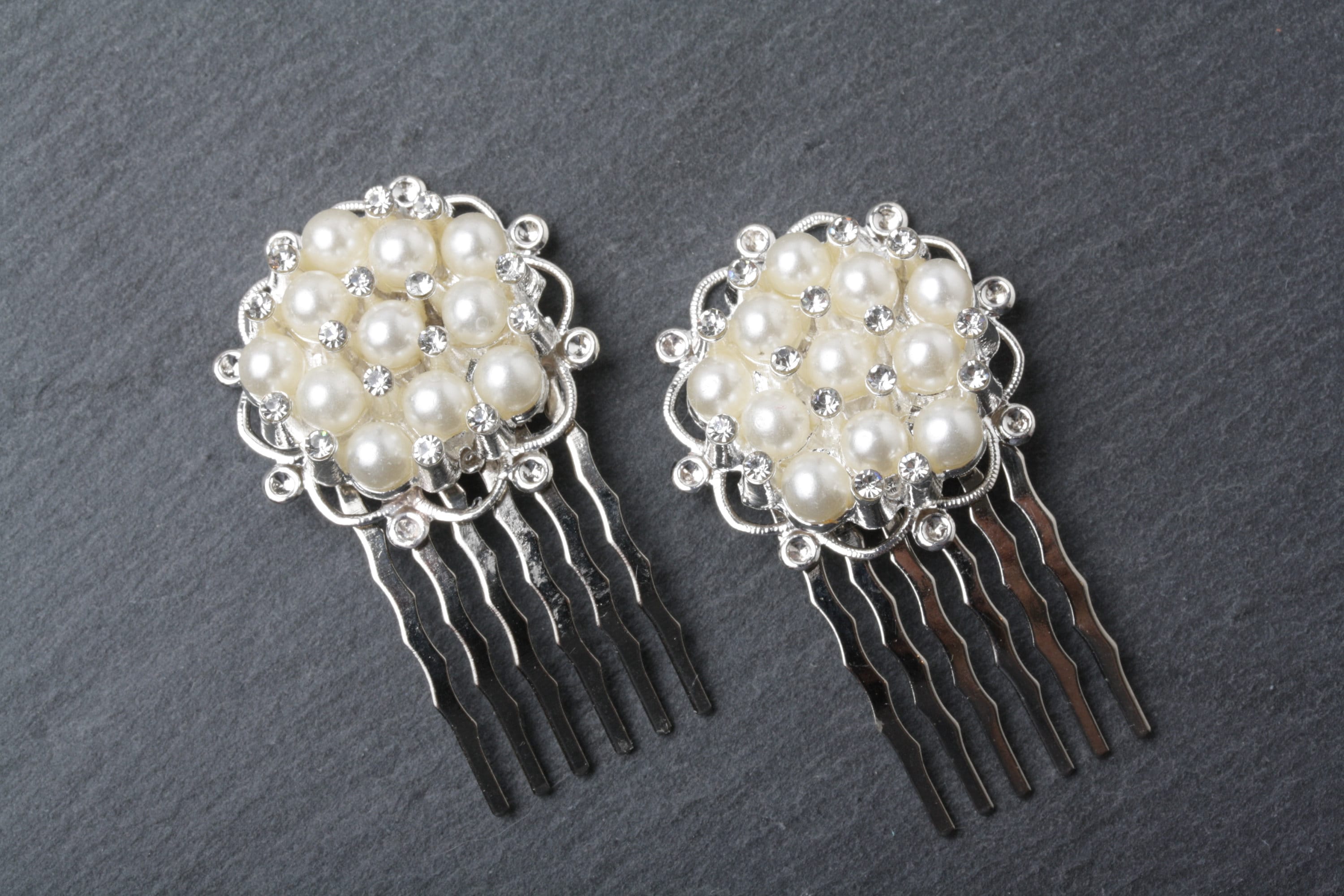 Ivory pearl hair combs set small hair combs crystal and Etsy