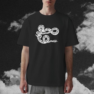 Python Snake Graphic T-shirt- Unisex Eco Organic Black Cotton Tee- Comfort Top-Vintage Alternative Nature Wildlife Snake Lover Gift Goth