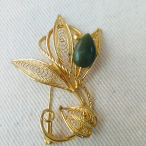 Vintage Jade Filigree Brooch early 1940s image 1