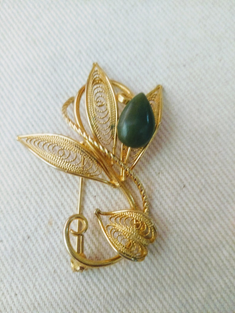 Vintage Jade Filigree Brooch early 1940s image 1