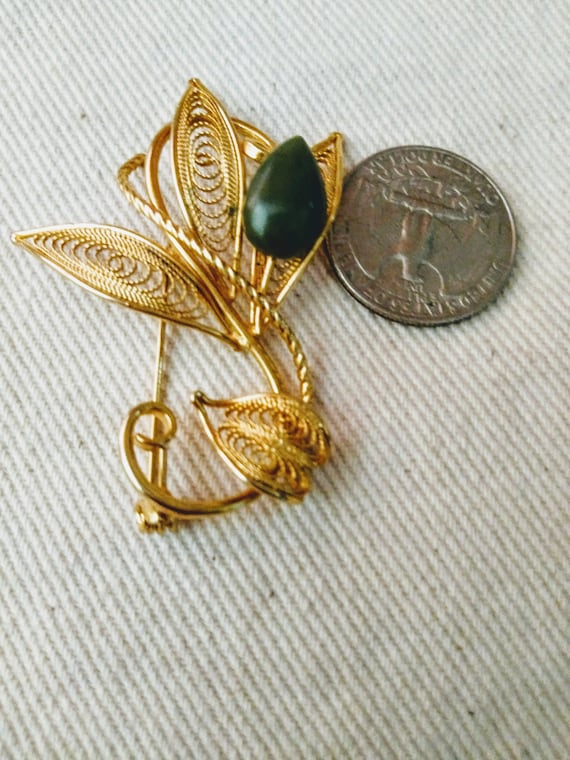 Vintage Jade Filigree Brooch early 1940s - image 3