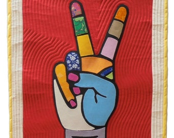 PEACE - Personalised Art Quilt with Free Worldwide Shipping. Pop Art. Hippy Art. Warhol type Art.