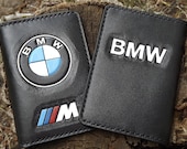Handmade Leather passport cover document holder cover organizer with carved emdossed BMW emblem for drivers documentd