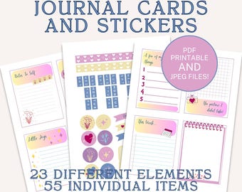 Tarjetas y pegatinas de diario con indicaciones, descarga digital para imprimir y cortar con Fussycut o Cricut, amarillo y rosa