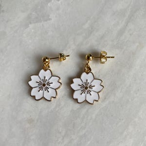 Cherry Blossom Stud Earrings • Enamel Floral Jewelry • Sakura Flower Earrings • Soft Girl Gift  • Kawaii Studs • Feminine Gift for Her