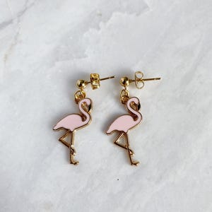 Pink Flamingo Charm Stud Earrings • Cute Summer Vacation Earrings • Coastal Resort Gift • Tropical Vacation Jewelry • Playful Gift for Her