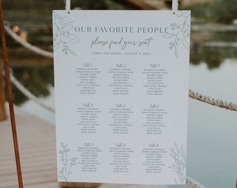 Seating chart template, Floral seating chart, Sage seating chart, Wedding seating chart sign, Sage wedding sign #sagefloral