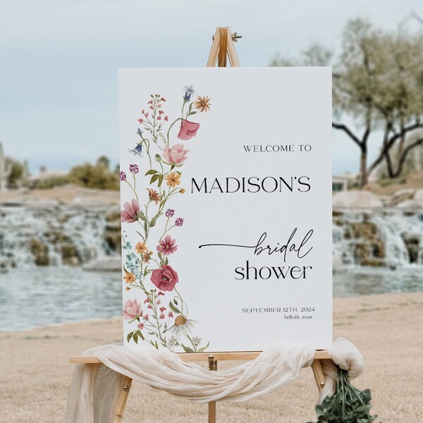 Panneau de bienvenue floral, panneau de bienvenue coloré pour la douche nuptiale, modèle de plaque de bienvenue pour la douche nuptiale fleurs sauvages #Viona