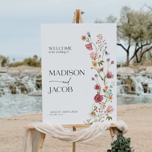 Wildflower Wedding Welcome sign, Wedding Welcome sign, Boho Floral Welcome sign template #Viona