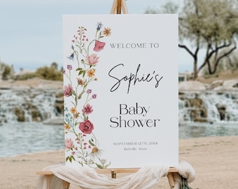 Wildflower Welcome sign, Baby shower Welcome sign, Colorful Floral Baby Shower sign, Welcome sign template #Viona