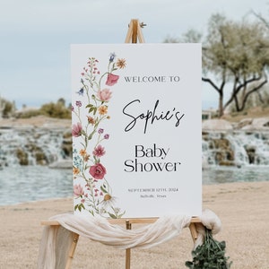 Wildflower Welcome sign, Baby shower Welcome sign, Colorful Floral Baby Shower sign, Welcome sign template #Viona