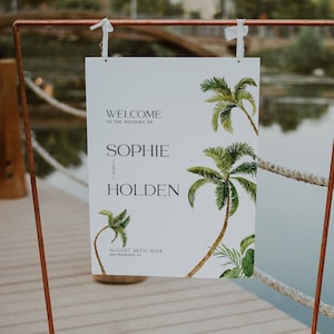 Wedding Welcome sign, Welcome sign template, Tropical welcome sign with palm trees, Tropical Wedding Destination #Aloha