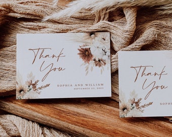 Thank you card template, Boho thank you cards, Wedding thank you card template #Ellery