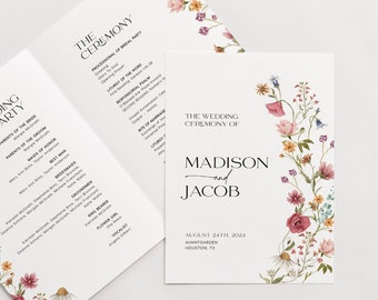 Floral Wedding Booklet, Booklet program template, Colorful wildflower wedding program booklet #Viona