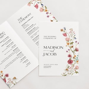 Floral Wedding Booklet, Booklet program template, Colorful wildflower wedding program booklet #Viona