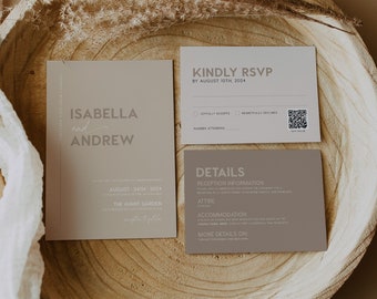 Beige Wedding Invitation set, Simple modern wedding invitation set, Neutral Beige and Sand Colors, DIY wedding invitation template #boldy