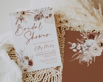 Boho bridal shower invitation, Bohemian Bridal shower Invitation, Earthy Bridal shower Invitation, Pampas Bridal shower invitation #Ellery