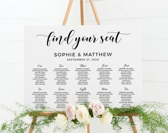 Minimalist seating chart template, Wedding seating plan, Seating wedding sign #BLCK20WED