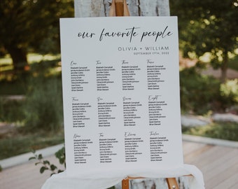 Modern seating chart, Wedding seating chart template, Seating chart sign, our favorite people sign #LWTBoho
