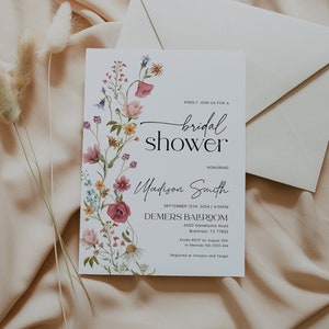 Floral Bridal Shower Invitation, Colorful Wildflower Invitation, Bridal Shower Invitation template Viona image 2