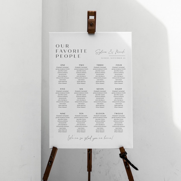 Seating chart wedding, Seating chart template, Table assignments, Classy wedding seating chart sign, instant download | ELODIE