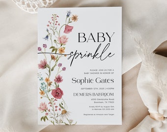 Baby Sprinkle Invitation, Baby Shower invitation, Wildflower Baby sprinkle, Floral baby Sprinkle invitation template #Viona