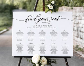 Bruiloft zitplaatsen grafiek sjabloon, elegante kalligrafie bruiloft zitplaatsen grafiek teken, zitplaatsen grafiek bord #SCR020LWT