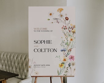 Welcome sign Wildflower, Beige Wedding welcome sign, Floral Wedding welcome sign, Boho Welcome sign template #Amara