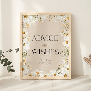 Advice and Wishes sign, Baby Shower sign, Daisy Advice Sign for Parents-To-Be, Daisy flower baby shower theme #DaisyBaby