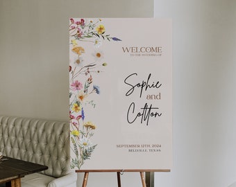 Welcome sign wedding, Boho Wildflower Wedding welcome sign, Colorful Floral welcome sign, Beige Welcome sign template #Amara