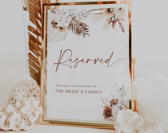 Reserved table sign, Reserved sign template, Boho pampas wedding sign, Terracotta wedding #Ellery