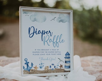 Nautical Diaper Raffle sign, Nautical baby shower sign, Nautical baby shower theme, Diaper Raffle sign template #Nautical