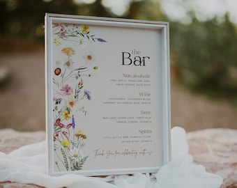 Bar sign template, Boho Wedding bar sign template, Floral wedding sign, Bar menu sign, Boho beige wedding sign template #Amara