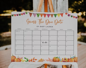 Due Date Calendar template, Pumpkin Due Date sign, Baby shower Due Date sign, Fall baby shower stationery #PumpkinLWT