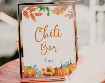 Chili Bar sign, Baby shower chili bar template, Fall Pumpkin baby shower stationery, Pumpkin baby shower sign #PumpkinLWT