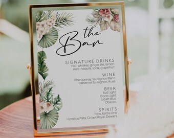 Tropical Bar Menu template, Bar menu sign,  Tropical wedding sign, Beach wedding sign #LWTropicana