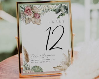 Tropical Table Numbers, Wedding table numbers, Table numbers template, Beach table numbers #LWTropicana