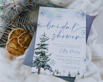 Invitation de douche nuptiale d'hiver, modèle d'invitation, douche nuptiale d'hiver au pays des merveilles, douche nuptiale d'hiver #BLUEWW