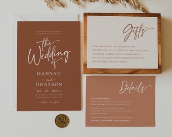 Terracotta invitation template, Modern wedding invitation terracotta, Earthy wedding invitation, Invitation download #BELLAMY-TR