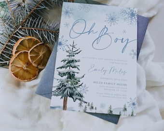 Oh Boy baby shower invitation, Winter baby shower invitation, Winter wonderland baby shower, Boy baby shower #BLUEWW