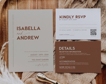 Boho Terracotta Wedding Invitation set, Modern Classic wedding invitation set, Invitation in Beige and Earthy colors #boldy