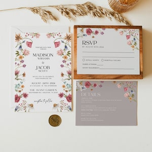 Boho Floral Wedding Invitation, Wildflower wedding invitation, Spring Summer Wildflower wedding invitation set #Viona